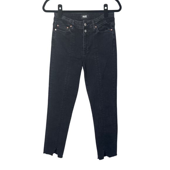 PAIGE Cindy Double Button Front Seam Straight Leg Split Ankle Washed Obsidian 28 - Picture 4 of 14